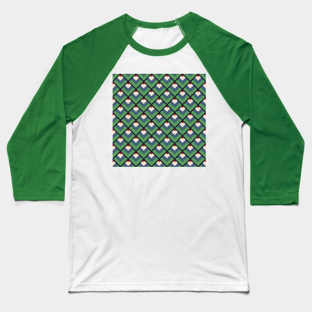 Green Vintage Diamonds Baseball T-Shirt by Carolina Díaz
